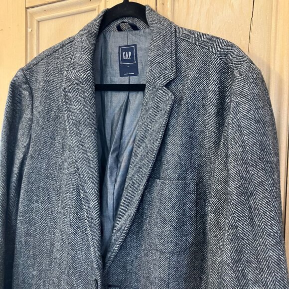 GAP Mens Vintage Y2K Herringbone 2 Button Wool Blazer Size Large Gray AN EXC - Picture 1 of 12